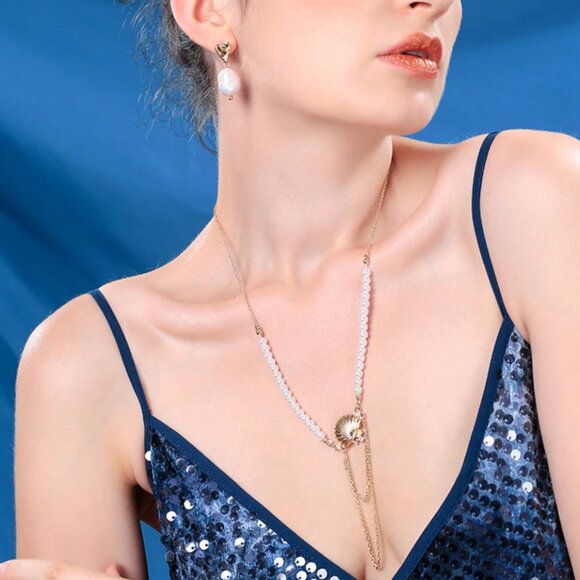 PEARL SHELL GOLD NECKLACE - Picture 5 of 9